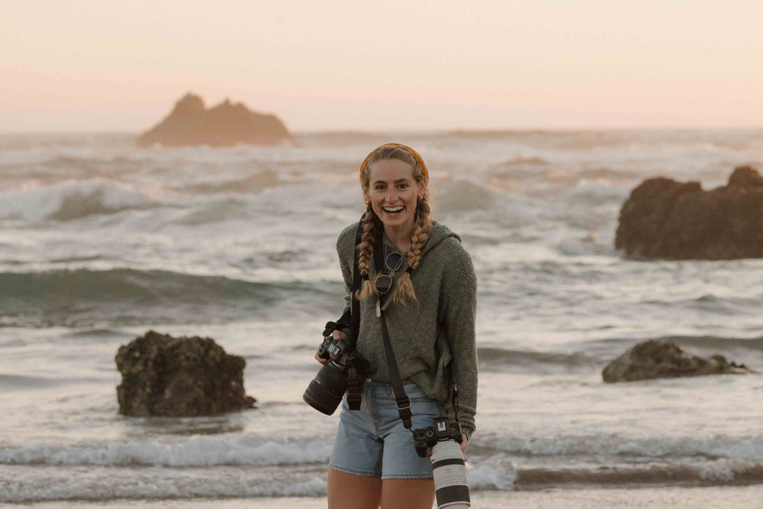 Laurel Holland on the Pacific Northwest coast with cameras