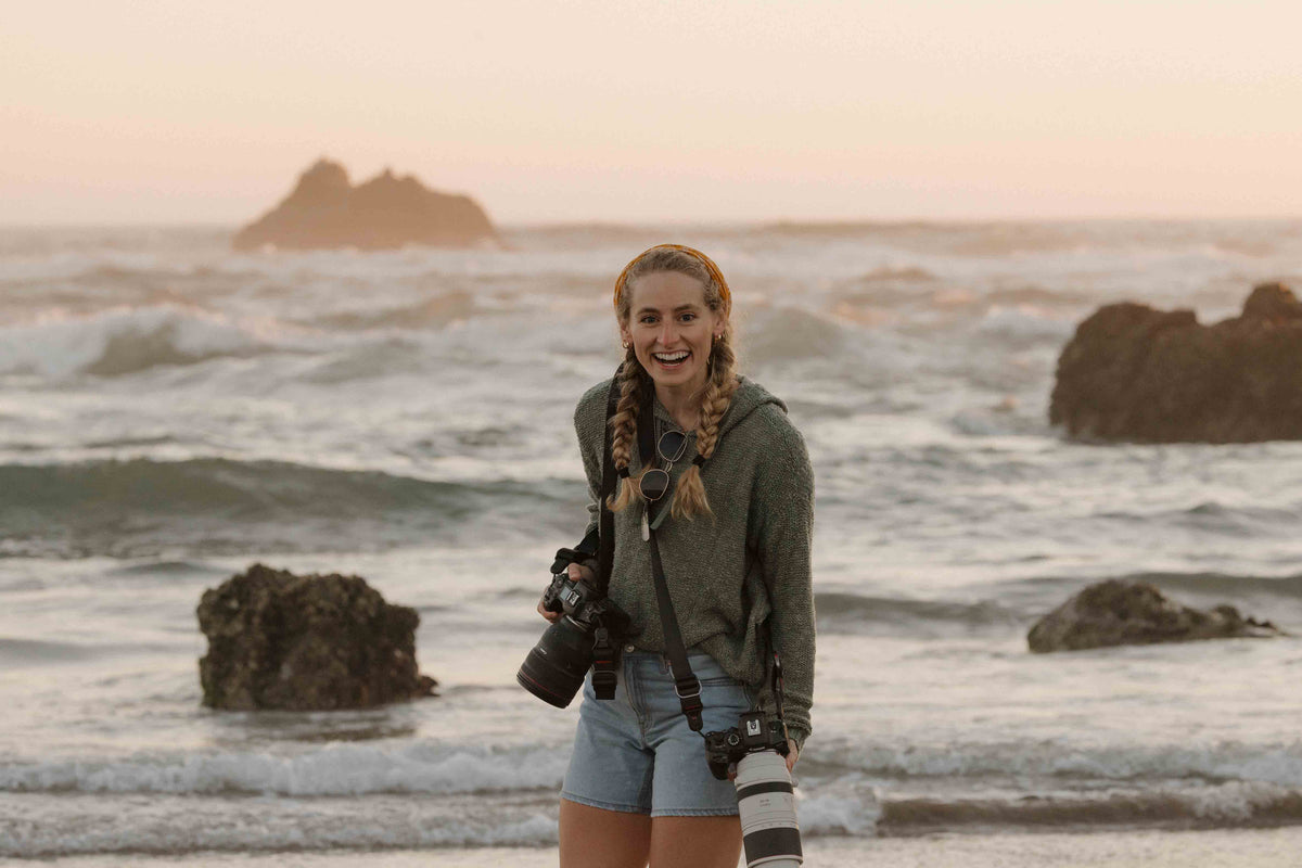 Laurel Holland on the Pacific Northwest coast with cameras